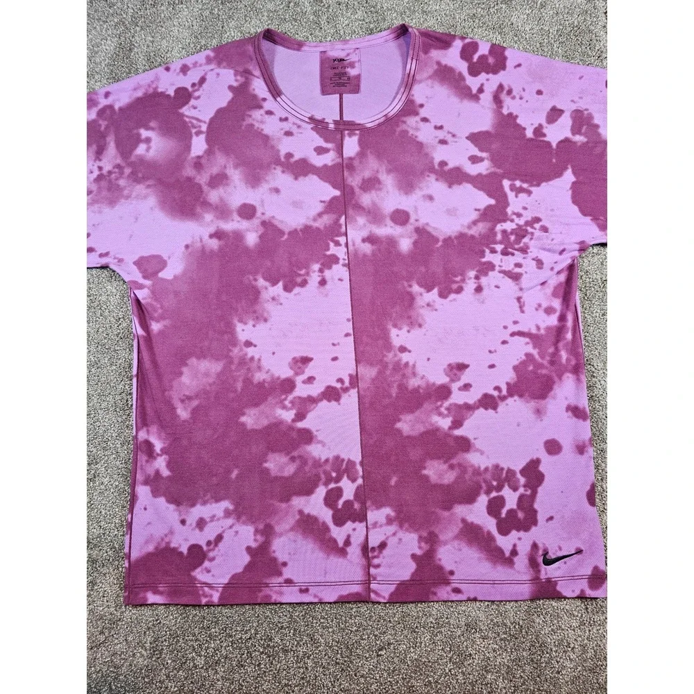 Nike Yoga Dri-FIT Tie Dye Purple Cloud Wash T-Shirt Womens XL Tall CZ9186-507